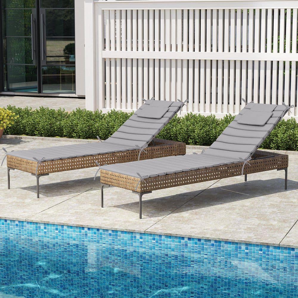 2-Piece Outdoor Chaise Lounge Cushions in Light Gray 71 in. x 21 in. Replacement Patio Lounge Chair with Ties and Pillow price history on PriceWatchPro