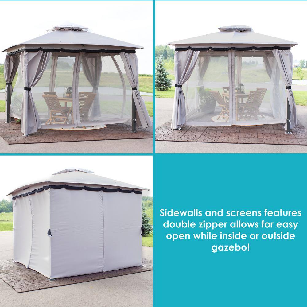 Gray 10' x 10' Soft-Top Patio Gazebo with Screens and Privacy Walls