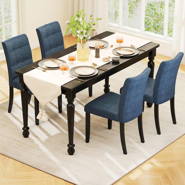 4-Piece Blue Tufted Dining Chairs Upholstered Kitchen Armless Side Chairs with Padded Seat