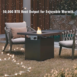 28 in. 50,000 BTU Brown Frame Square Metal Outdoor Propane Gas Fire Pit Table with Fire Glass for Patio, Balcony