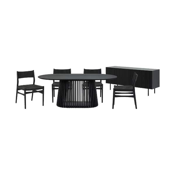 Armen Living Pasadena Erie 6-Piece Oval Black Wood Top Dining Room Set Seats 4