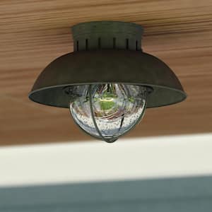 Harwich Gray Coastal Barn Dome Outdoor Flush Mount 1-Light Ceiling Fixture Clear Glass