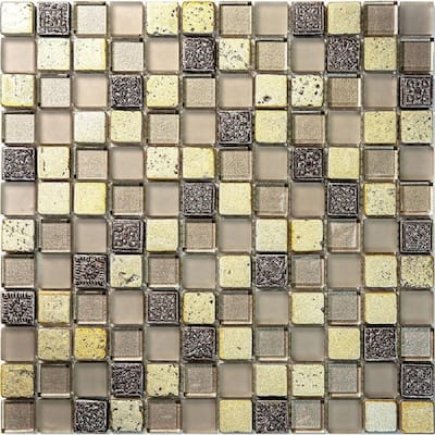 Yellow and Brown 11.7 in. x 11.7 in. Square Polished Glass and Stone Mosaic Tile (4.75 sq. ft./Case)