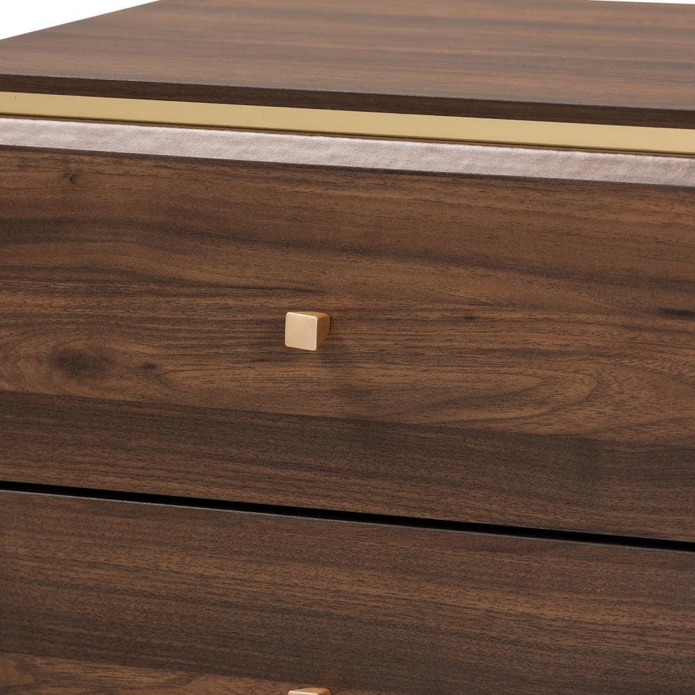 Cormac Walnut Brown and Gold Metal 2-Drawer Nightstand