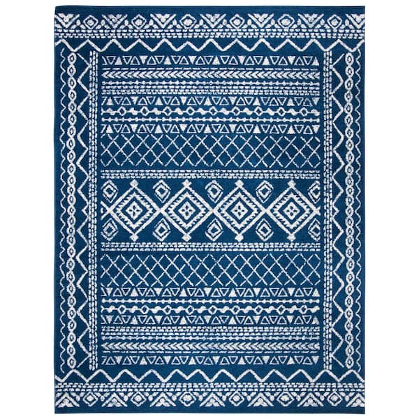 SAFAVIEH Tulum Navy/Ivory 9 ft. x 12 ft. Border Tribal Distressed Area Rug