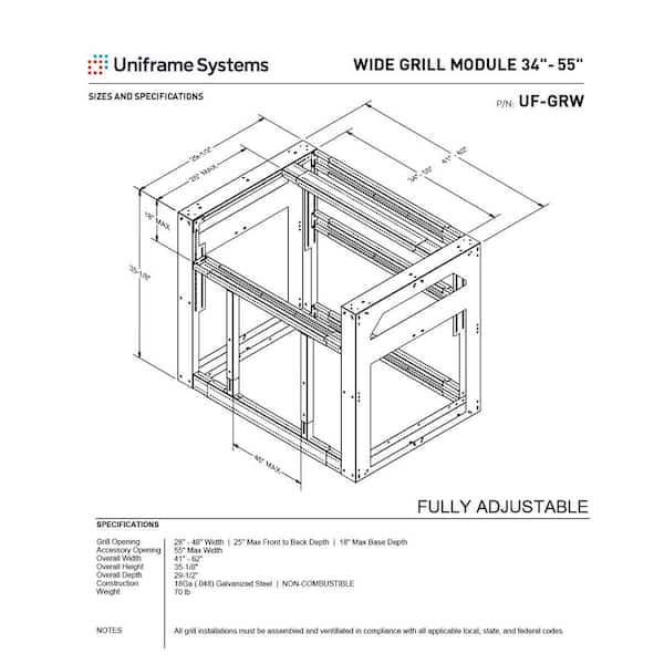Uniframe Systems Wide Grill Module 34-55 Adjustable Outdoor