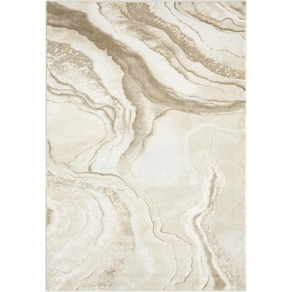 Glam Beige 4 ft. x 6 ft. Abstract Polypropylene Polyester Area Rug