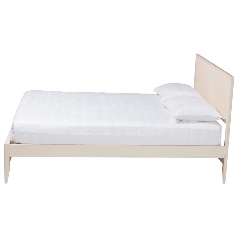 Ivory Fluted Wood King Platform Bed with Slats