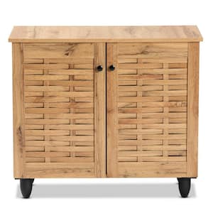 26.3 in. H x 30 in. W Brown Wood Shoe Storage Cabinet
