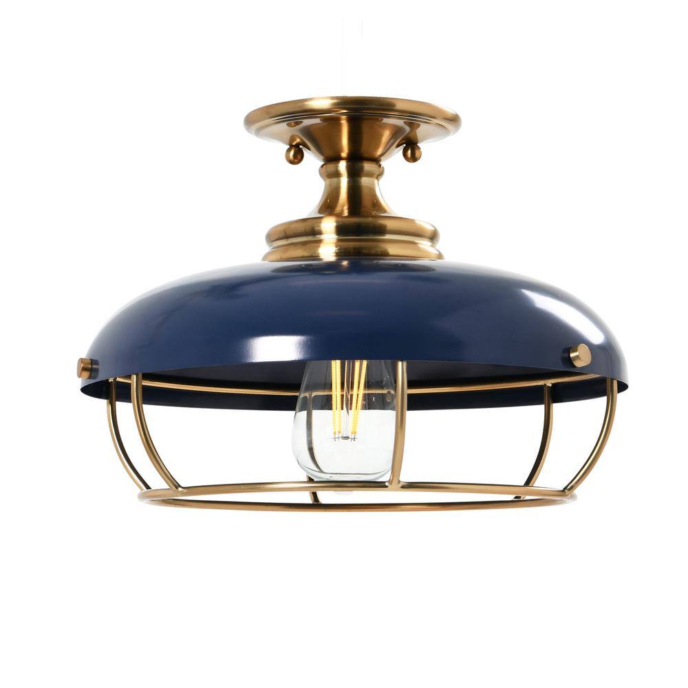 Presley Brushed Brass and Navy Blue Glass LED Bowl Light