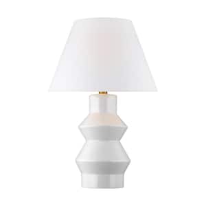 Abaco 19 in. W x 28.75 in. H Arctic White Modern/Contemporary Table Lamp with White Linen Fabric Shade