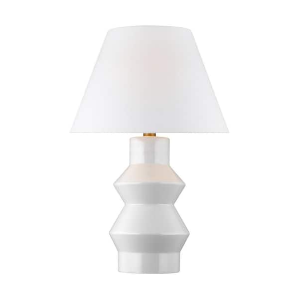 Generation Lighting Abaco 19 in. W x 28.75 in. H Arctic White Modern/Contemporary Table Lamp with White Linen Fabric Shade