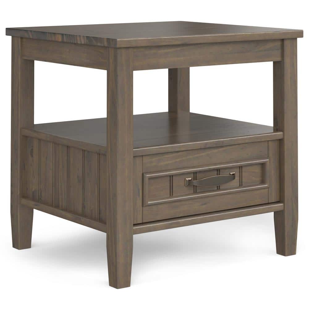 Smoky Brown Solid Wood Rectangular End Table with Drawer