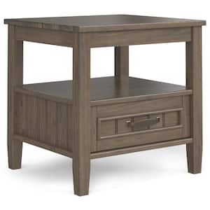 Lev Solid Wood 20 in. Wide Rectangle Transitional End Table with Bottom Drawer in Smoky Brown