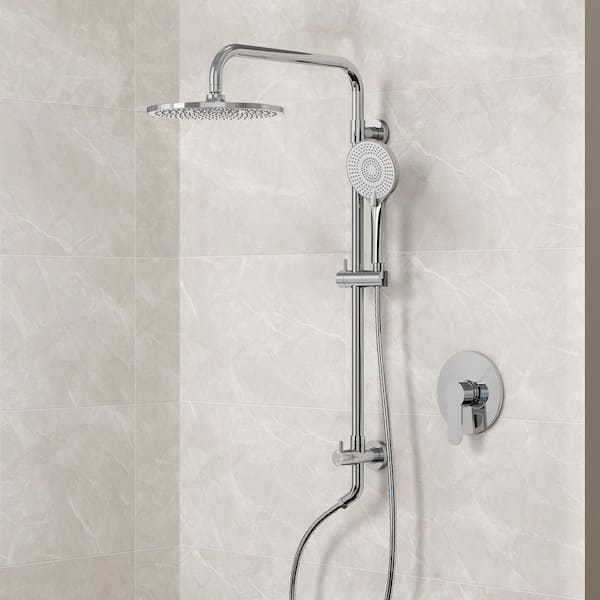 EVERSTEIN 4-Spray Round High Pressure Wall Mount Shower Kit with Handheld Shower Head 2.5 GPM in Chrome (Valve Included)