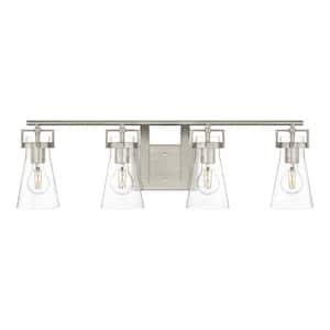 Clermont 30.75 in. 4-Light Brushed Nickel Bathroom Vanity Light with Seeded Glass Shade