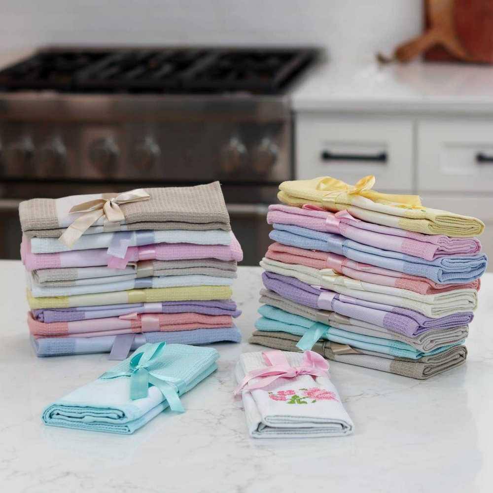 Arctic Blue and White Cotton Waffle Weave Kitchen Towel Set (Set of 6)