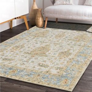Glenis Blue/Taupe/Cream 2 ft. x 3 ft. Traditional Floral Bordered Wool Hand Tufted Area Rug
