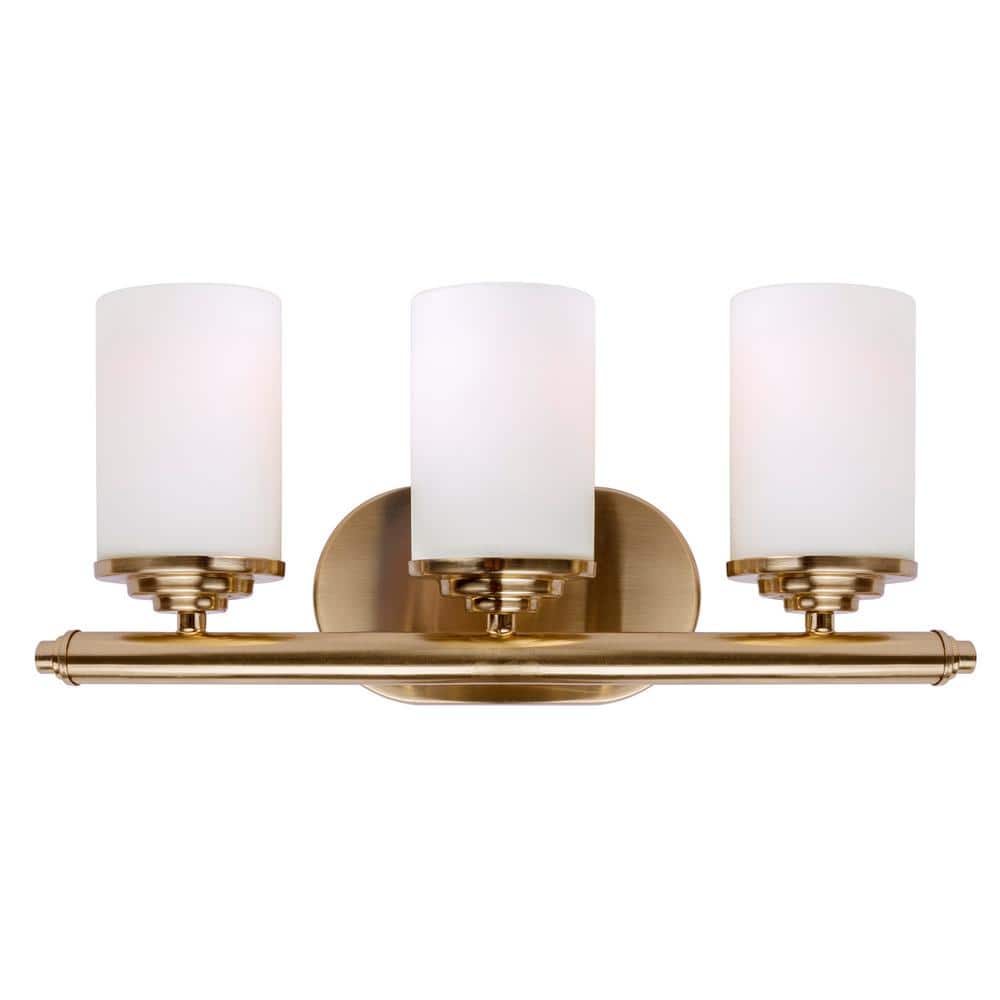 Ames Soft Gold Steel 3-Light Cylinder Bath Vanity Fixture
