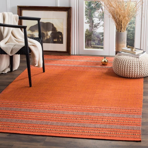 Montauk Orange/Red 9 ft. x 12 ft. Border Striped Area Rug
