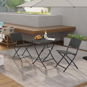 3-Piece Wicker Outdoor Bistro Set with Folding Table and 2-Chairs