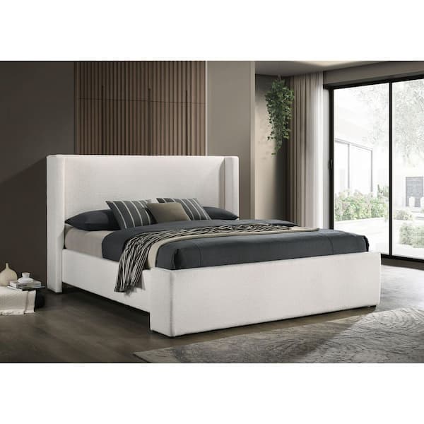 Coaster Alamosa White Wood Frame Upholstered Wingback Eastern King Platform Bed