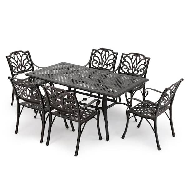 Yaretzi 7-Piece Aluminum Rectangular Outdoor Patio Dining Set