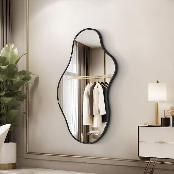 20 in. W. x 36 in. H Irregular Black Aluminum Alloy Framed Asymmetrical Wall Mirror