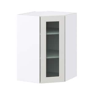24 in. W x 35 in. H x 14 in. D Littleton Painted Gray Shaker Assembled Glass Wall Diagonal Corner Kitchen Cabinet