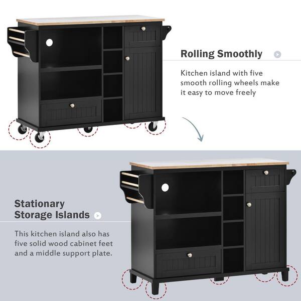 Tatahance Black Floor Standing Buffet Kitchen Island with