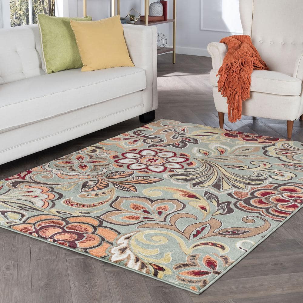Deco Green 5' x 7' Easy Care Stain-Resistant Area Rug