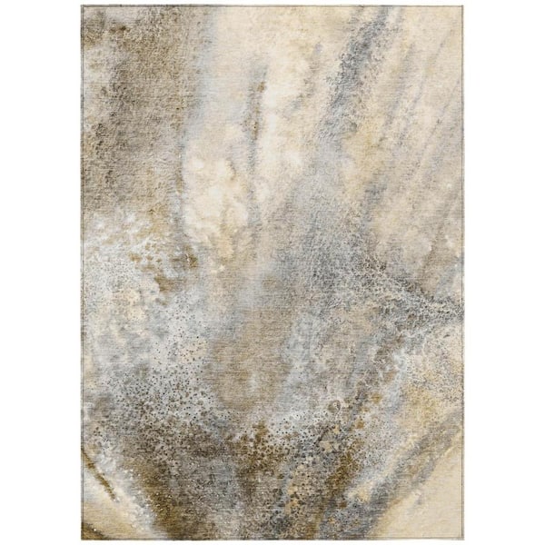 Beige 9 ft. x 12 ft. Abstract Indoor / Outdoor Area Rug