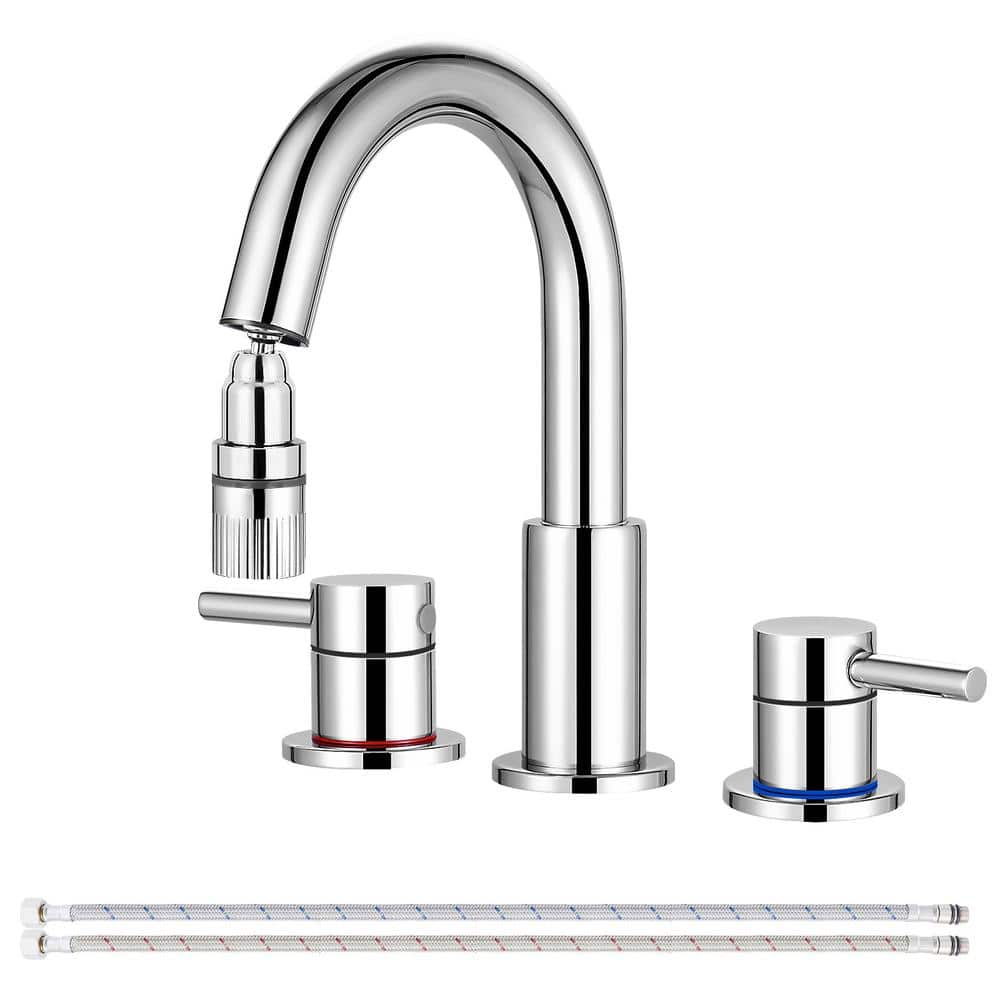 Double Handles 8 in. Widespread Bathroom Sink Faucet 3-Hole with Pull Out S