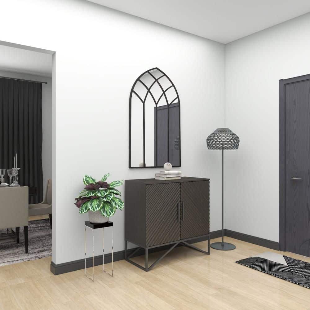 Black Arched Windowpane Full Length Wall Mirror