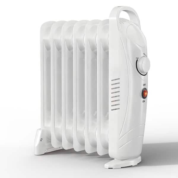 700-Watt White Electric Oil-Filled Radiator Space Heater with Overheat Protection,Adjustable Thermostat,2 Heat Settings