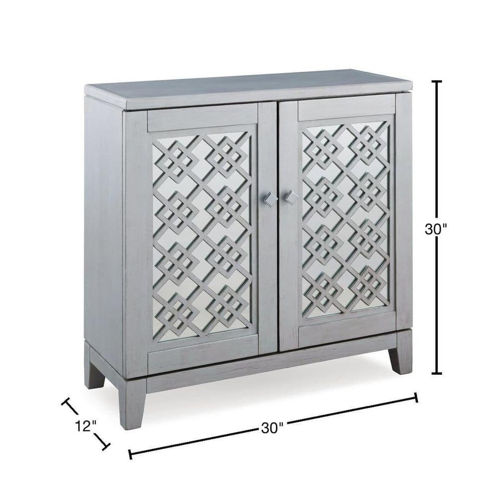 Silver Leaf Mirrored Diamond Filigree Entryway Cabinet