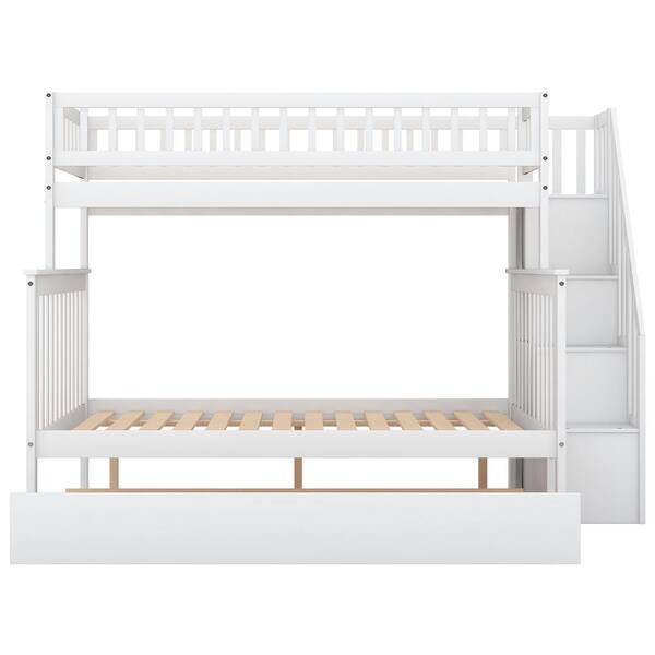 Urtr White Twin Over Full Bunk Bed With, Diy Twin Bed With Cube Storage Canada