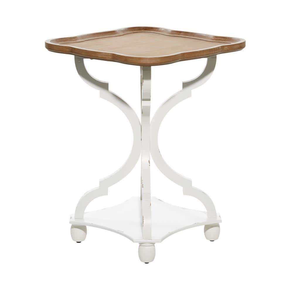 White and Brown Wood Rectangular Farmhouse Accent Table with Spindle Legs