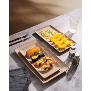 Rectangular Serving Platter for Entertaining, Stoneware Serving Trays for Party, Turkey and Cheese, Brown