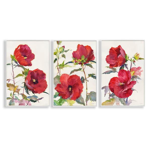 Traditional Red Poppies by Theresa Troise Heidel 3 Pieces White Framed Nature Giclee Art Print 24 in. x 16 in.