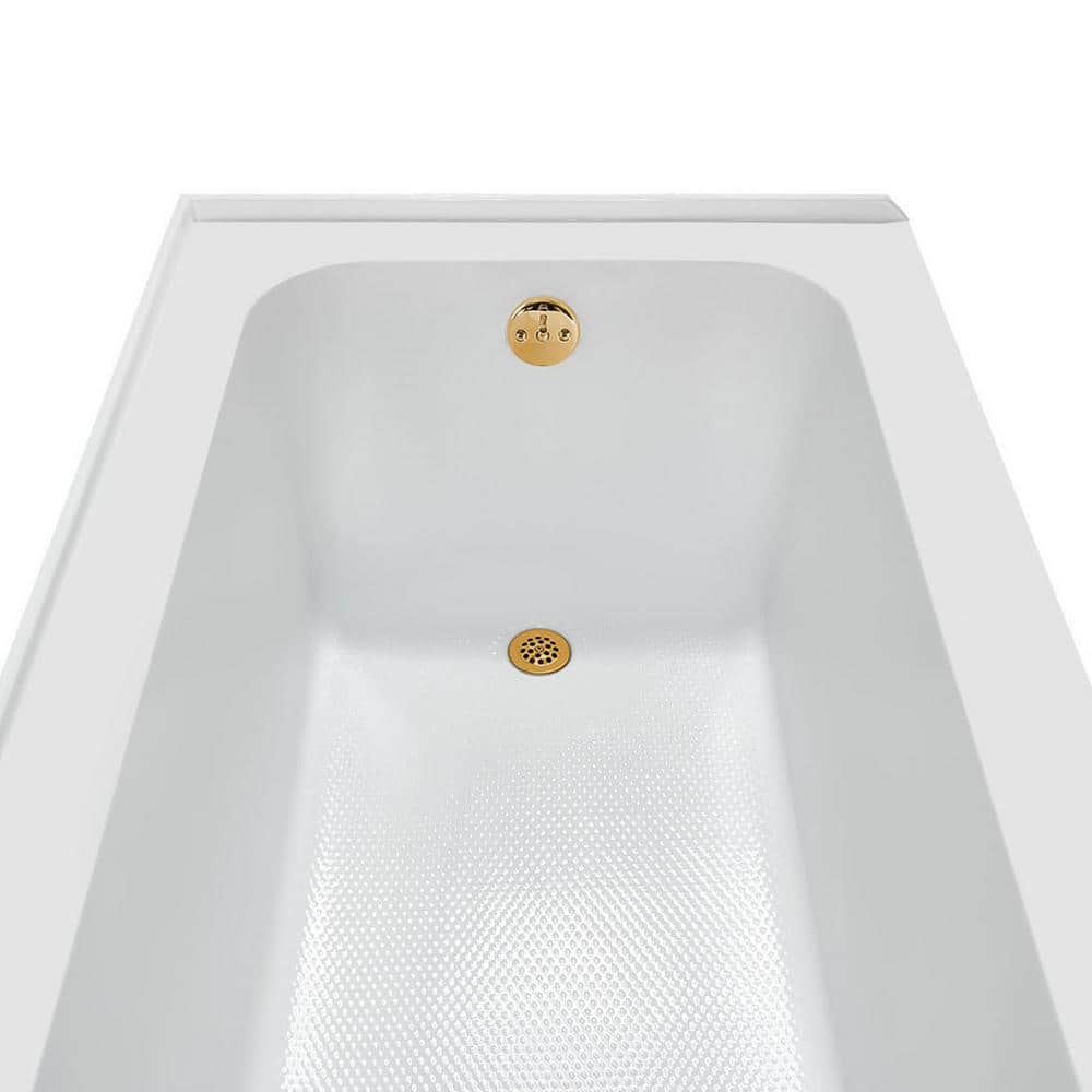 Glossy White Acrylic Alcove Bathtub with Brushed Gold Drain