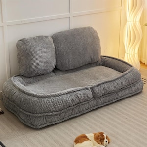69 in. Gray Foldable Polyester Rectangle Lazy Sofa Couch Armless Sit and Sleep Human Dog Bed with 5 Adjustable Position