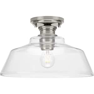 Singleton 14 in. 1-Light Brushed Nickel Medium Semi-Flush Mount Light with Clear Glass Shade