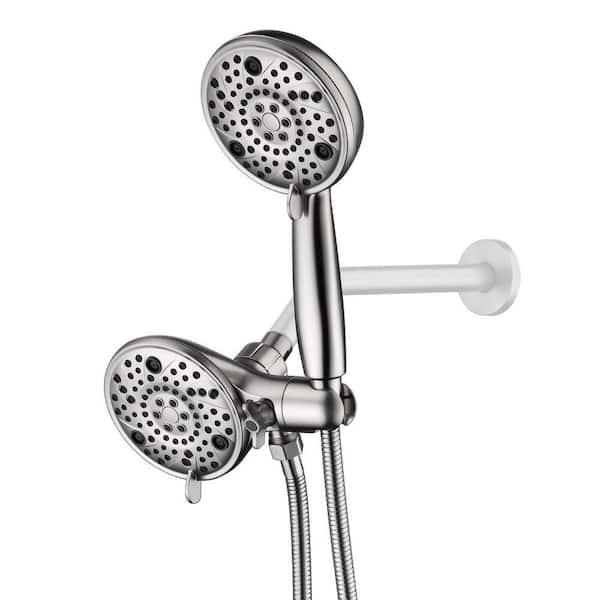 2-in-1 Dual Shower Heads 8-Spray Patterns with 1.8 GPM 5.22 in. Wall Mount Fixed Shower Head in Brushed Nickel