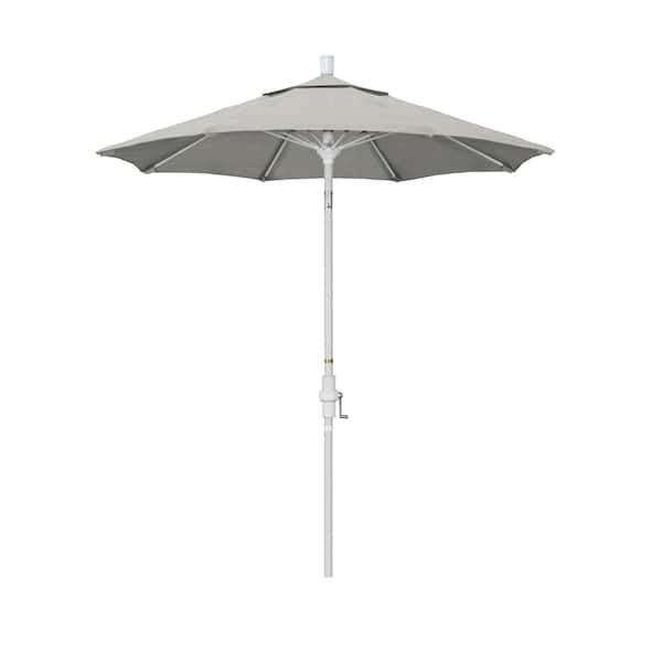 California Umbrella 7.5 ft. Matted White Aluminum Market Collar Tilt Patio Umbrella Fiberglass Ribs and in Granite Sunbrella