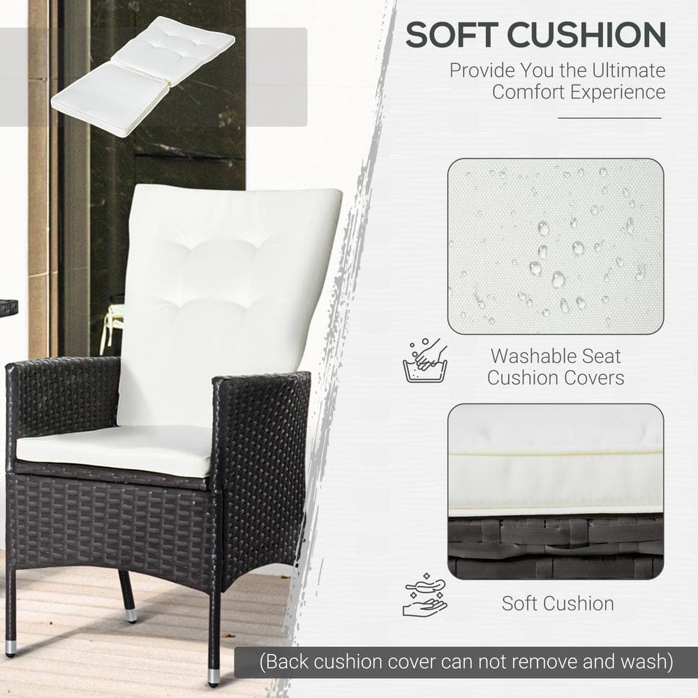 Luxe Off-White PE Rattan 3-Piece Outdoor Recliner Set with Wood-Grain Table