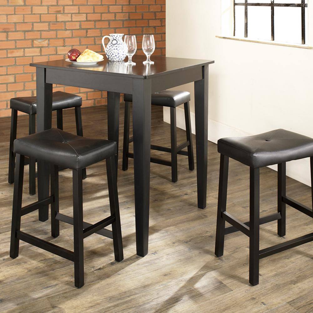 Black 5-Piece Pub Dining Set with Upholstered Stools