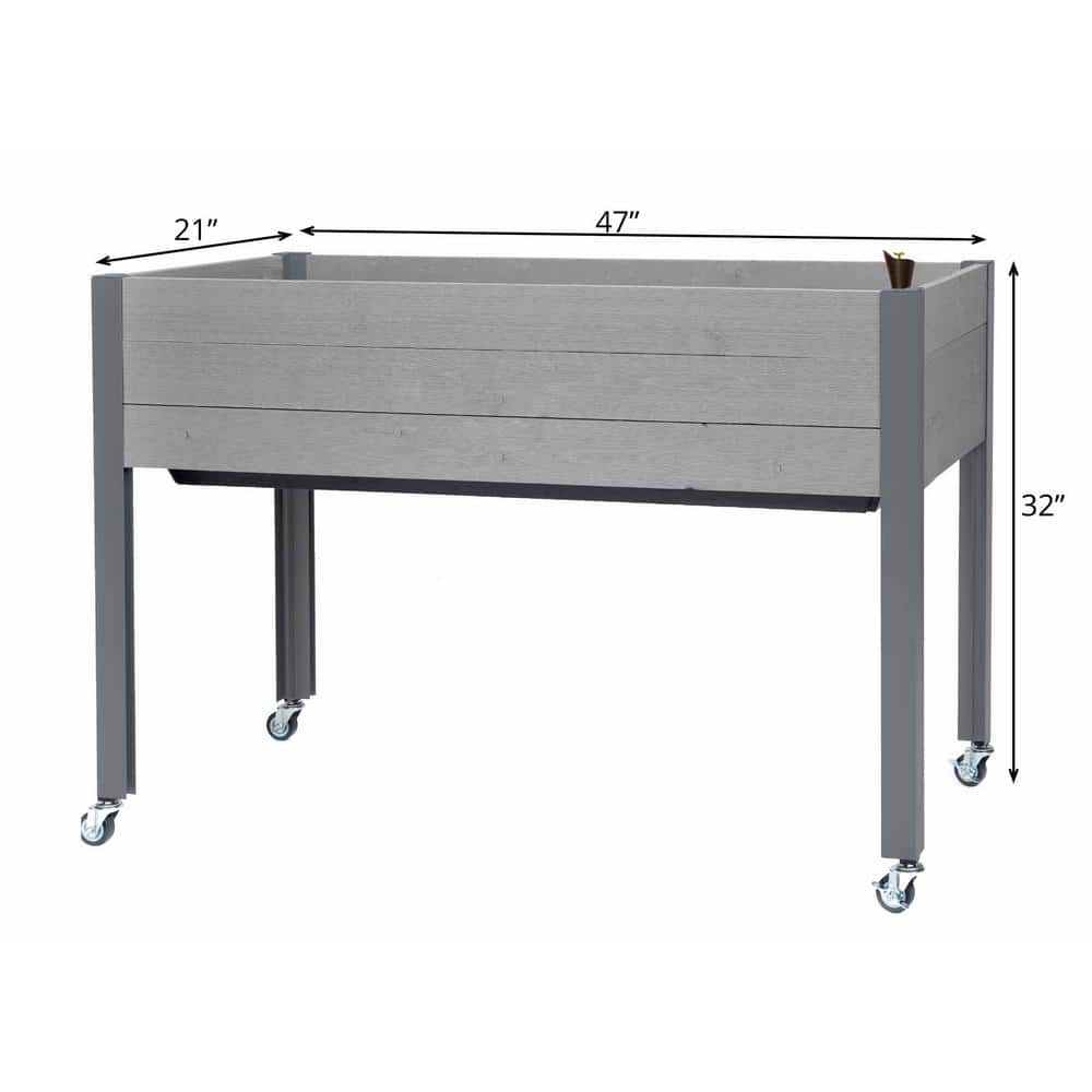 47" Gray Self-Watering Elevated Cedar Planter with Casters