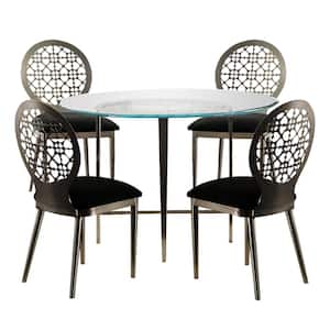 Abner 5-Pieces Round Glass Top Silver Bar Table Set