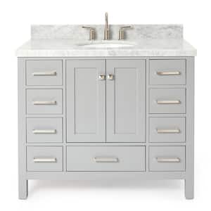 Cambridge 43 in. W x 22 in. D x 36 in. H Bath Vanity in Grey with Carrara White Marble Top